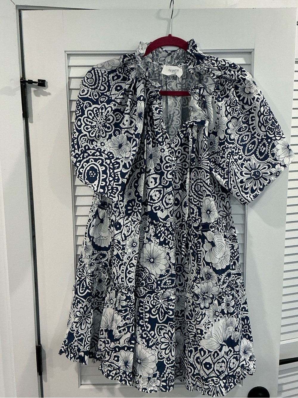 Hyacinth House Floral Navy & White Mini Dress Ruffle Collar preppy Nantucket MED
